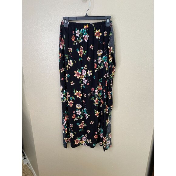 No Boundaries Womens Black Floral Maxi Skirt S (3-5) Lightweight Boho Flowy - Picture 3 of 7